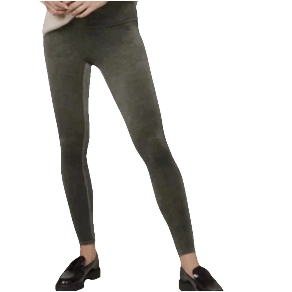 NEW Spanx Womens Soft Velvet Leggings Dark Palm Green Shaping Tummy Control Sz S